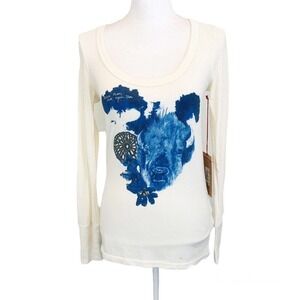 True Religion Long Sleeve Scoop Neck Tee in Winter White NWT Womens XS